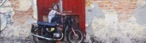 Bezienswaardigheden in Penang straatkunst jongen op motor